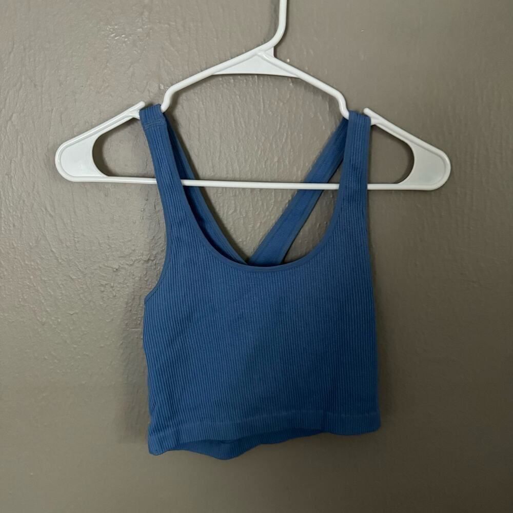 SPIRTUAL GANGSTER Blue Ribbed Key Hole Back Crop Top Size XS casual comfort